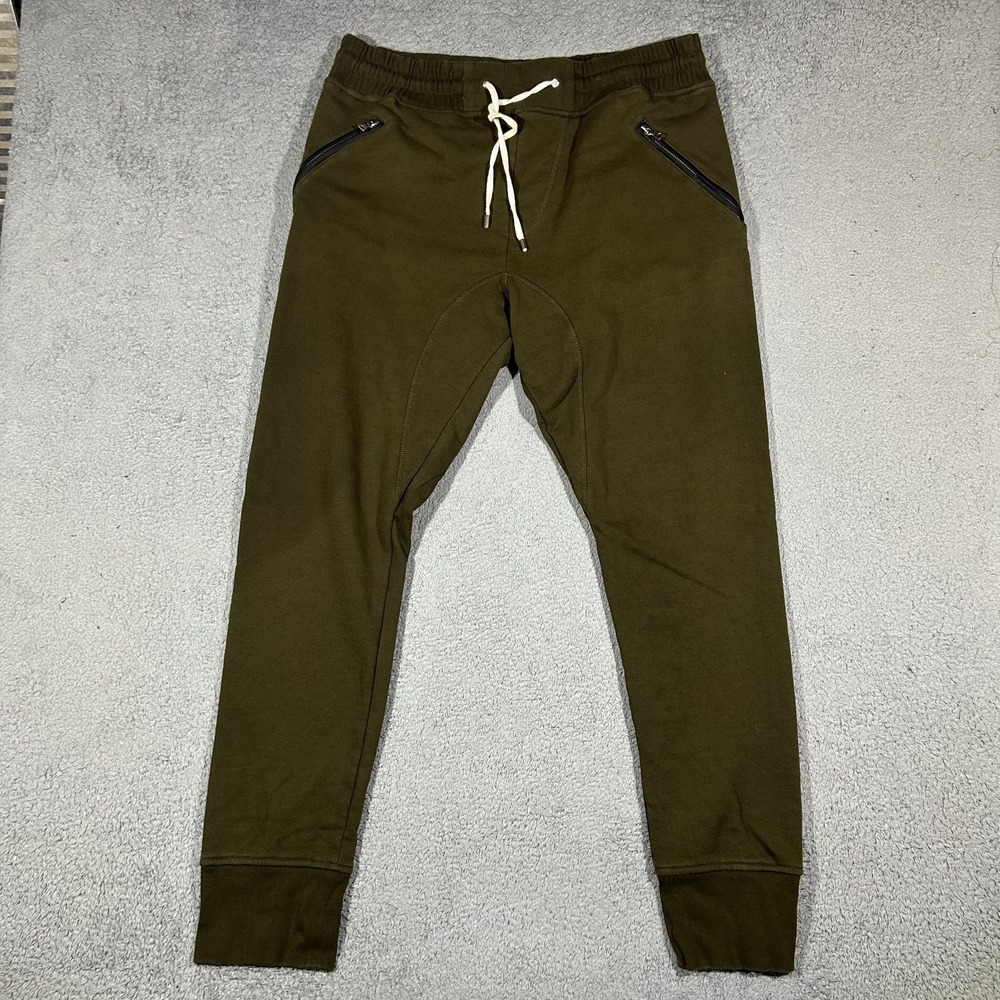 Sandro Paris Olive Green Sweatpants Joggers Zip Pockets Cotton Men's 2XL #3745